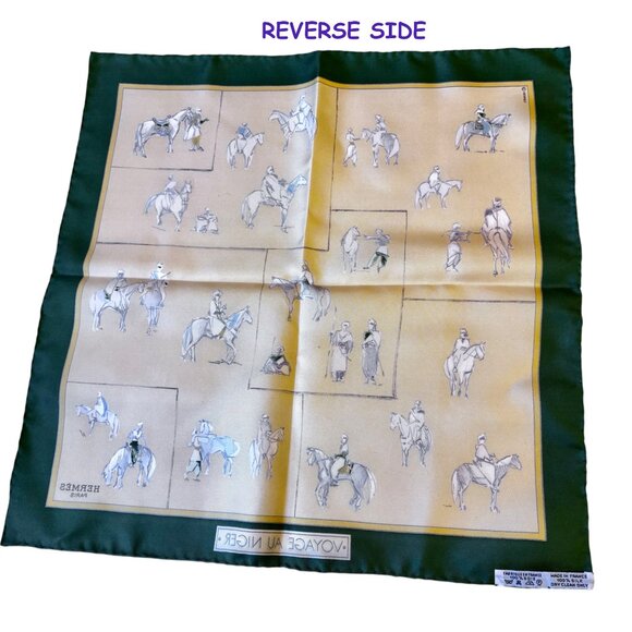 HERMES Paris Silk Scarf Equestrian Horse & Rider VOYAGE AU NIGER Green New 16" - Picture 3 of 16